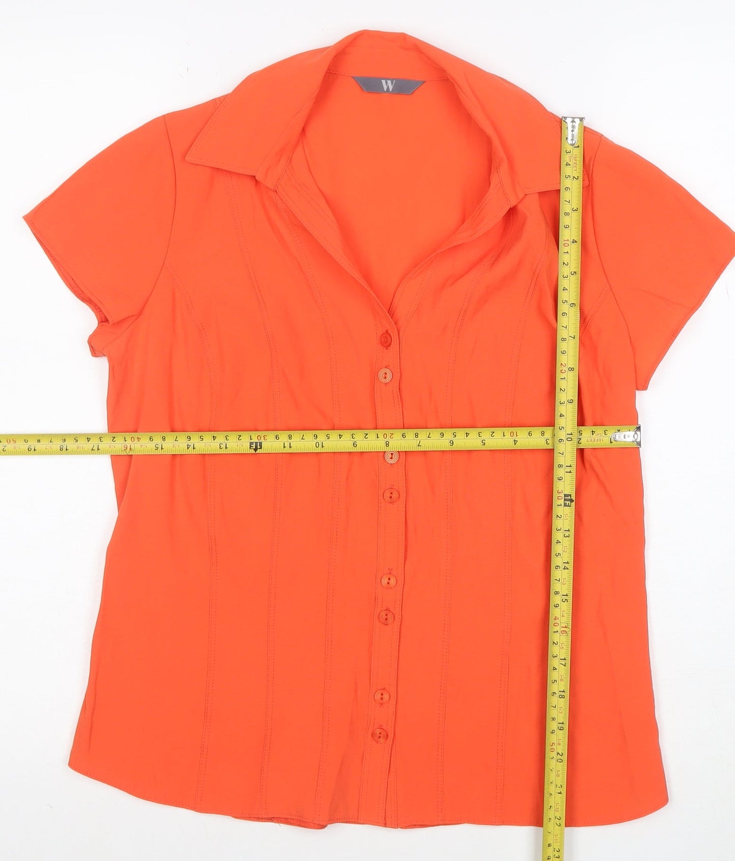 BHS Women’s Orange Short Sleeve Collared Button-Up Blouse Size 10