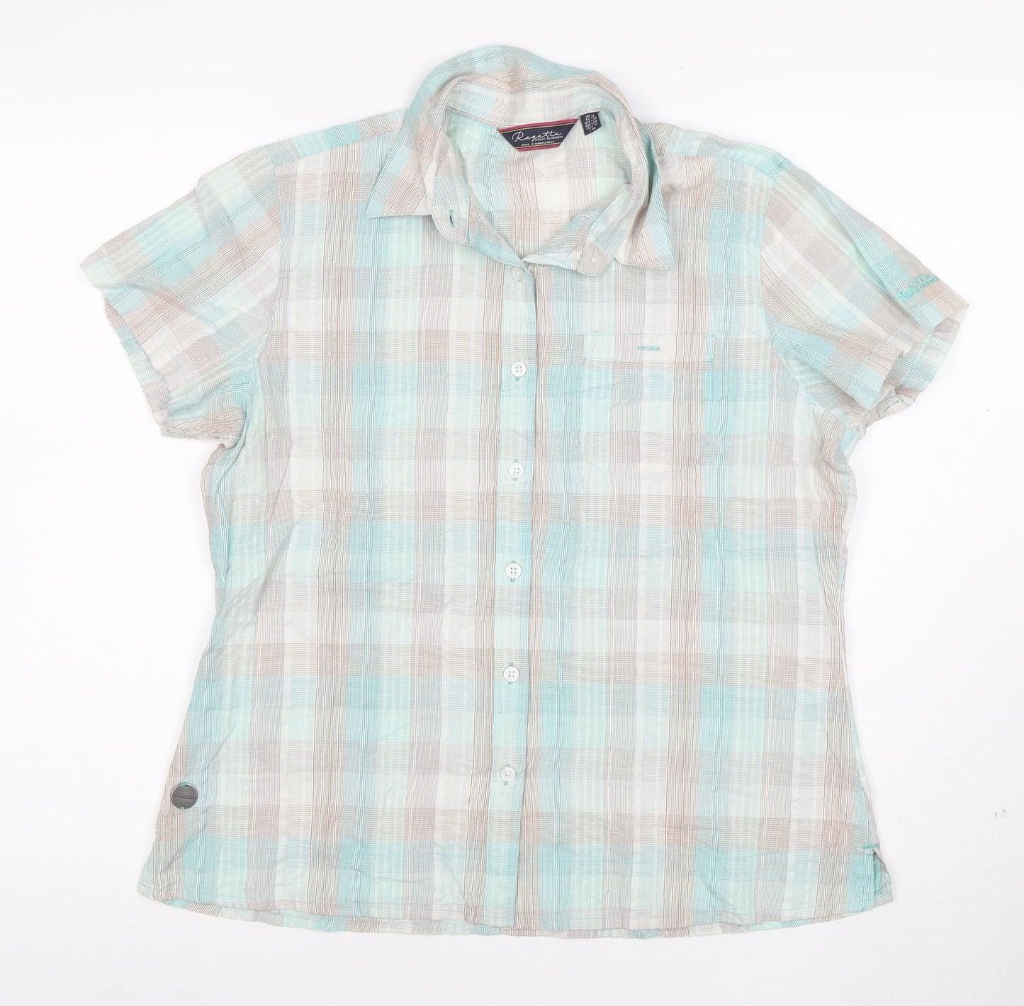 Regatta Women’s Multicoloured Check Cotton Short Sleeve Button-Up Shirt Size 14