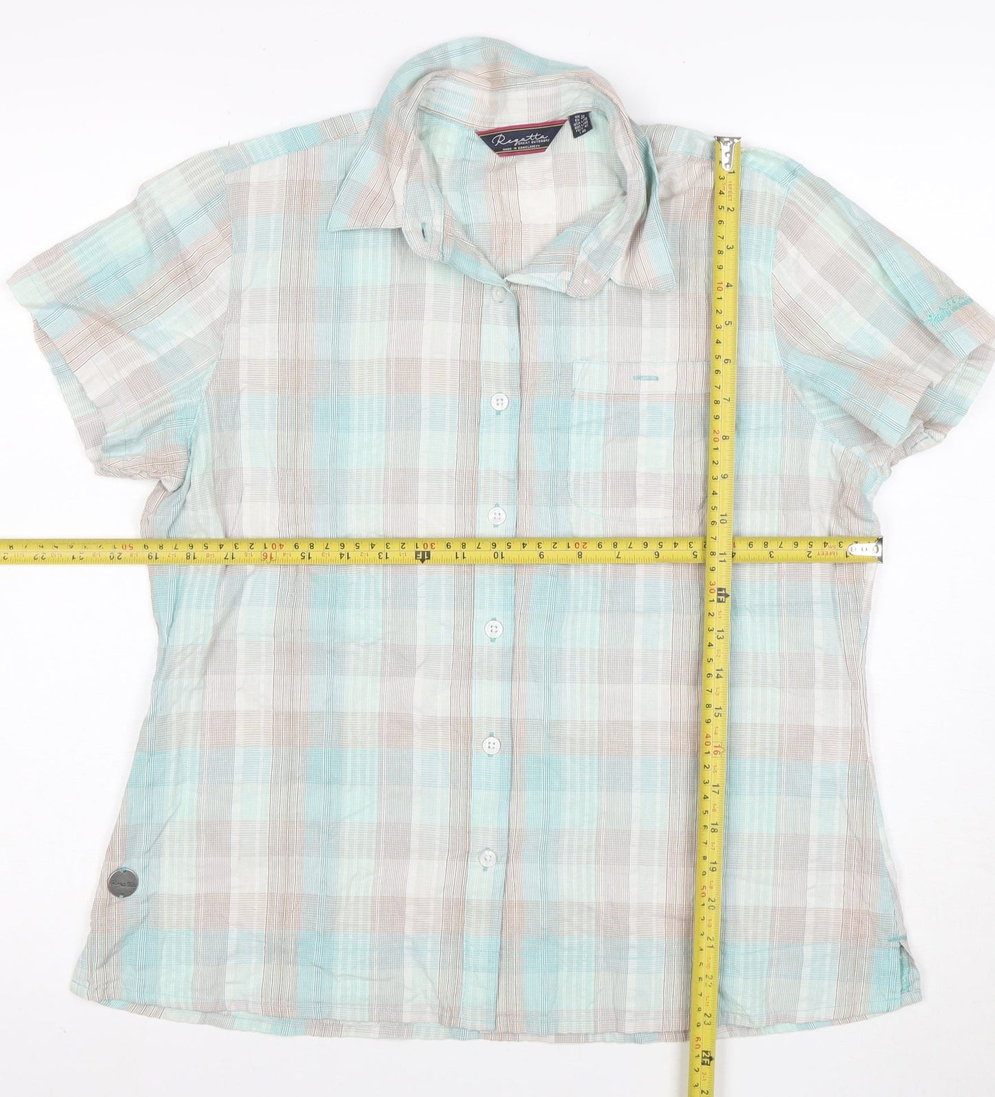 Regatta Women’s Multicoloured Check Cotton Short Sleeve Button-Up Shirt Size 14