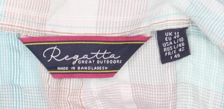 Regatta Women’s Multicoloured Check Cotton Short Sleeve Button-Up Shirt Size 14