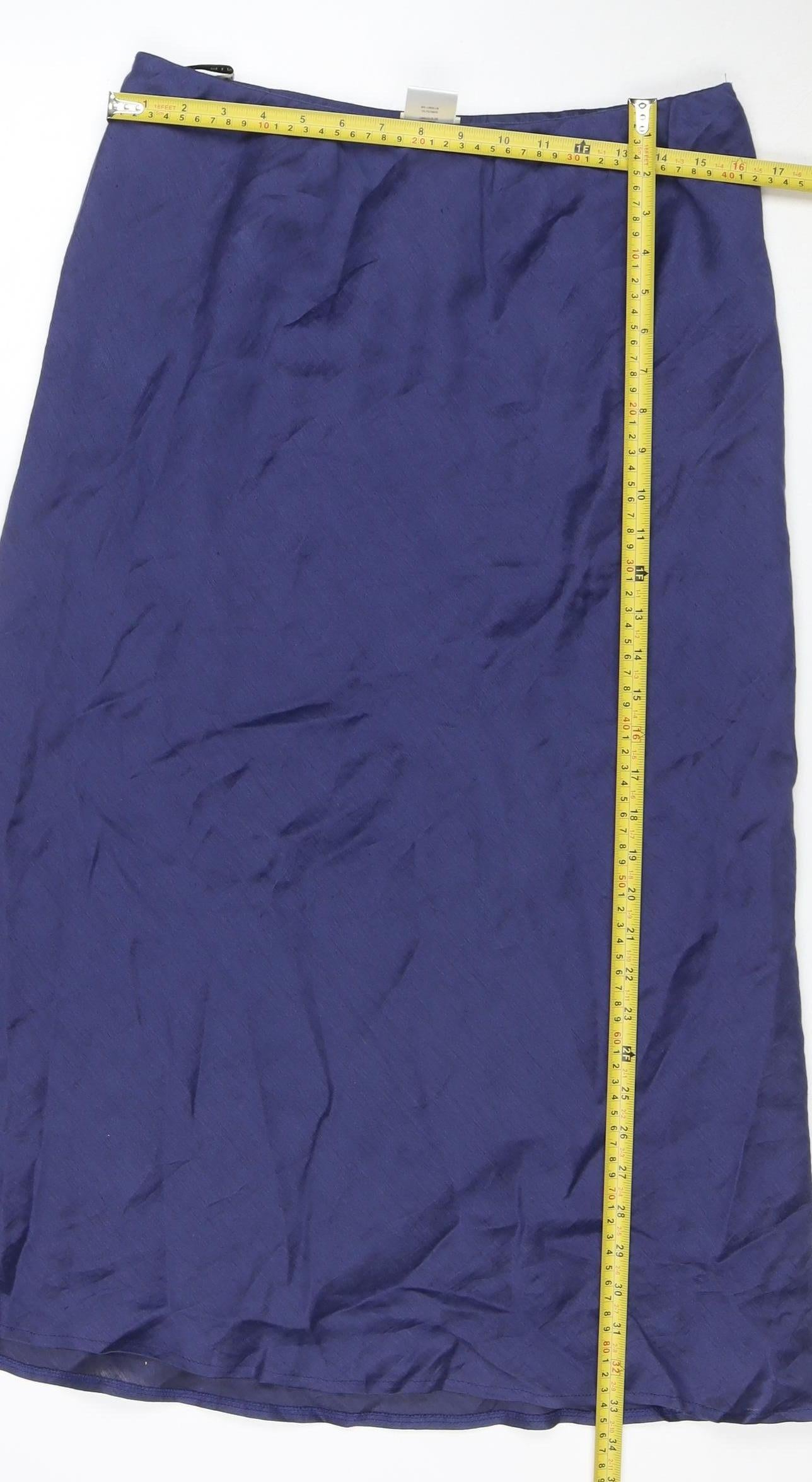 Minuet Women Blue Silk Blend Midi A-Line Skirt Size 16