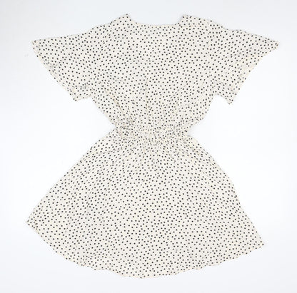 Zara Women's Ivory Polka Dot A-Line Ruffle Dress XS