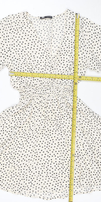 Zara Women's Ivory Polka Dot A-Line Ruffle Dress XS