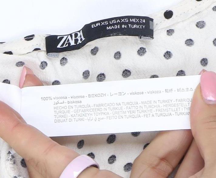Zara Women's Ivory Polka Dot A-Line Ruffle Dress XS