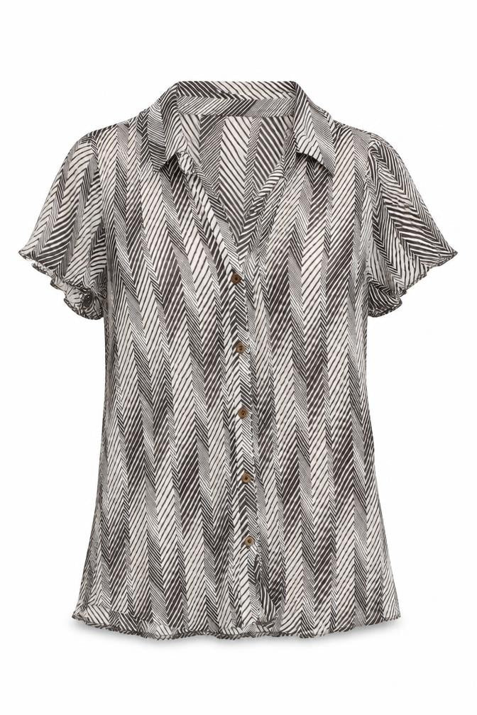 BH Womens Brown Geometric Chiffon Blouse Size 10 Regular Fit