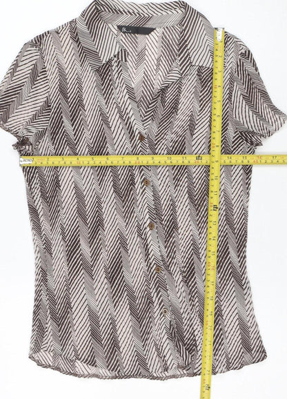 BH Womens Brown Geometric Chiffon Blouse Size 10 Regular Fit