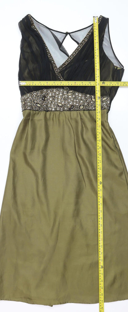 Principles Women Green Beaded Empire Waist Dress Size 10 Sleeveless
