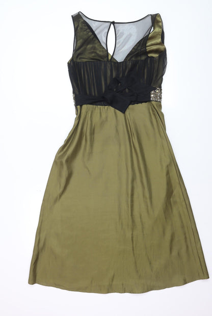 Principles Women Green Beaded Empire Waist Dress Size 10 Sleeveless