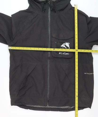 Pop Trading Company Men's Black Hooded Windbreaker Jacket Size M