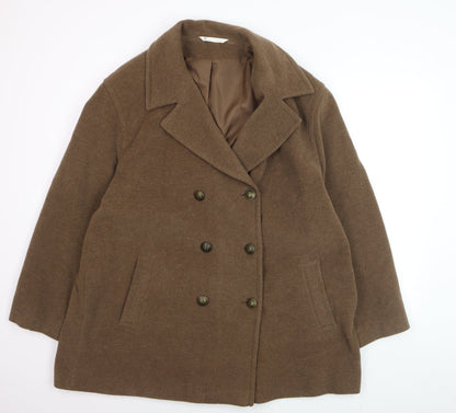 BHS Women’s Brown Wool Blend Pea Coat Size 20 Long Sleeve Lined