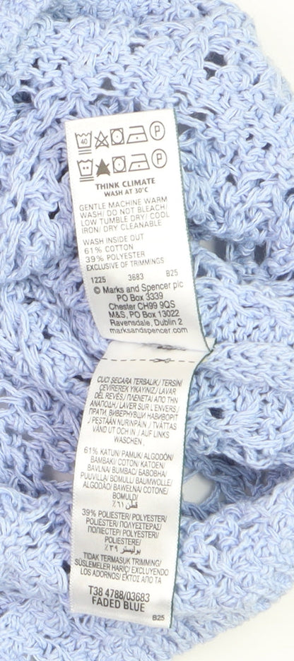 Marks and Spencer Women Blue Open-Knit Cotton Jumper M