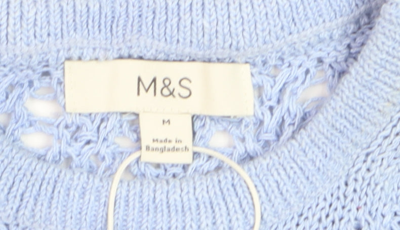 Marks and Spencer Women Blue Open-Knit Cotton Jumper M
