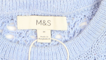 Marks and Spencer Women Blue Open-Knit Cotton Jumper M