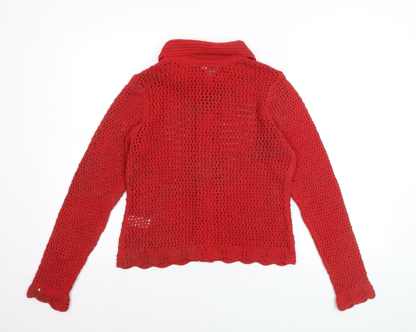 Marks and Spencer Women Red Collared Open-Knit Cardigan Size S