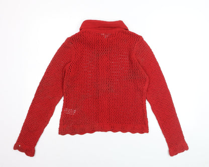 Marks and Spencer Women Red Collared Open-Knit Cardigan Size S
