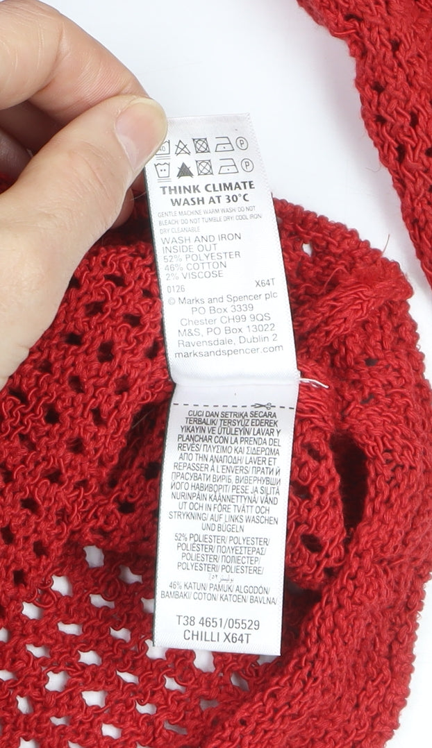 Marks and Spencer Women Red Collared Open-Knit Cardigan Size S
