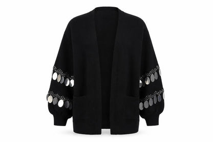 Blue Vanilla Women's Black Sequin Sleeve V-Neck Cardigan M
