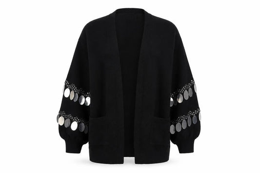 Blue Vanilla Women's Black Sequin Sleeve V-Neck Cardigan M