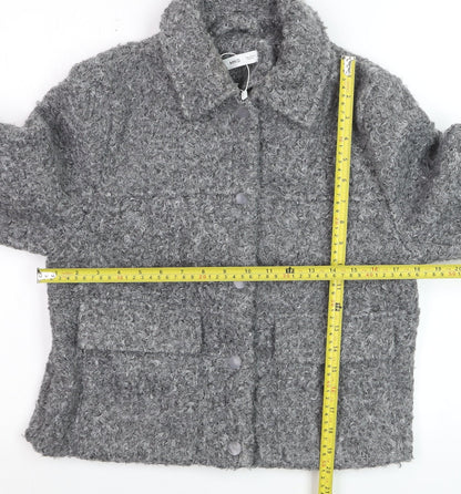 Mango Women’s Grey Short Button-Up Jacket Size M Wool-Effect Classic Style