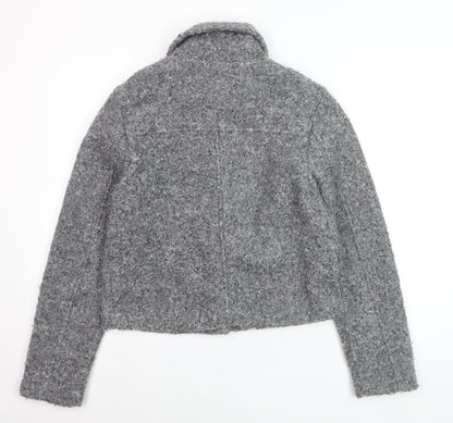 Mango Women’s Grey Short Button-Up Jacket Size M Wool-Effect Classic Style