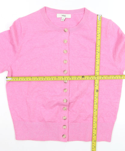 Marks and Spencer Women’s Pink Crew Neck Button Cardigan M