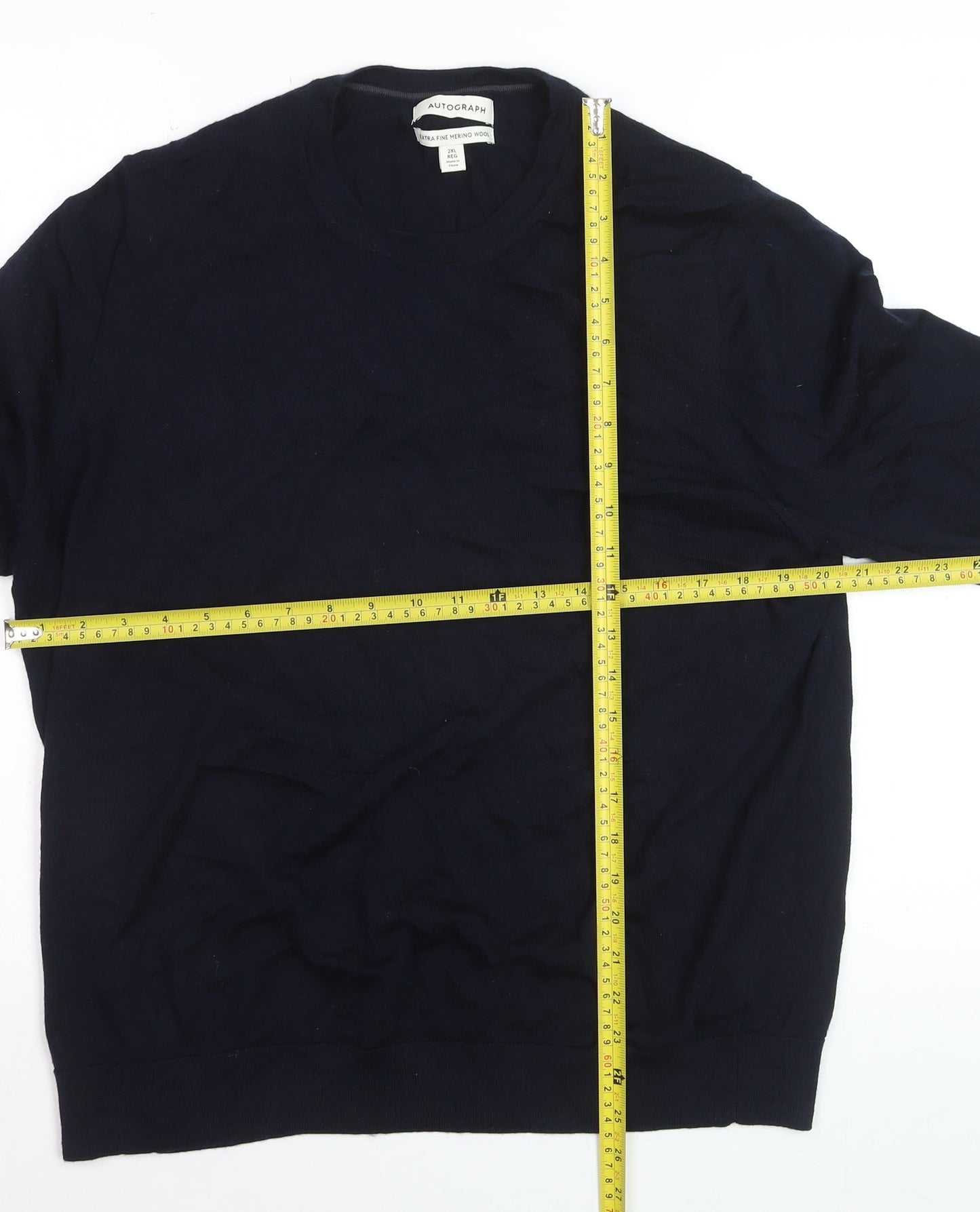Marks and Spencer Men’s Blue 2XL Pullover Extra Fine Merino Wool Jumper