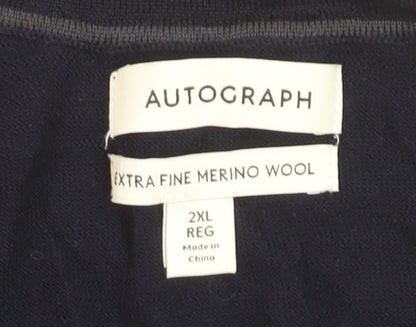Marks and Spencer Men’s Blue 2XL Pullover Extra Fine Merino Wool Jumper