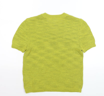 Marks and Spencer Women’s Green V-Neck Cotton Blend Short Sleeve Jumper XS