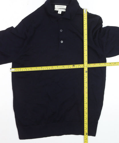 Marks and Spencer Men’s Blue Merino Wool Henley Jumper M Regular