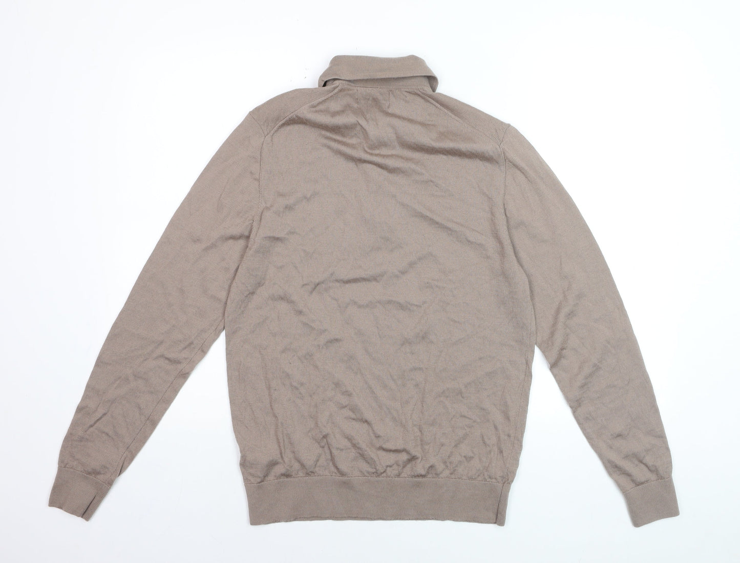 Marks and Spencer Men Beige Merino Wool Collared Henley Jumper M