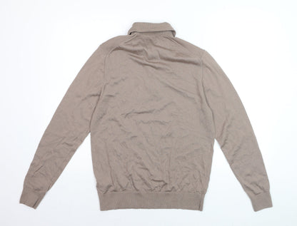 Marks and Spencer Men Beige Merino Wool Collared Henley Jumper M