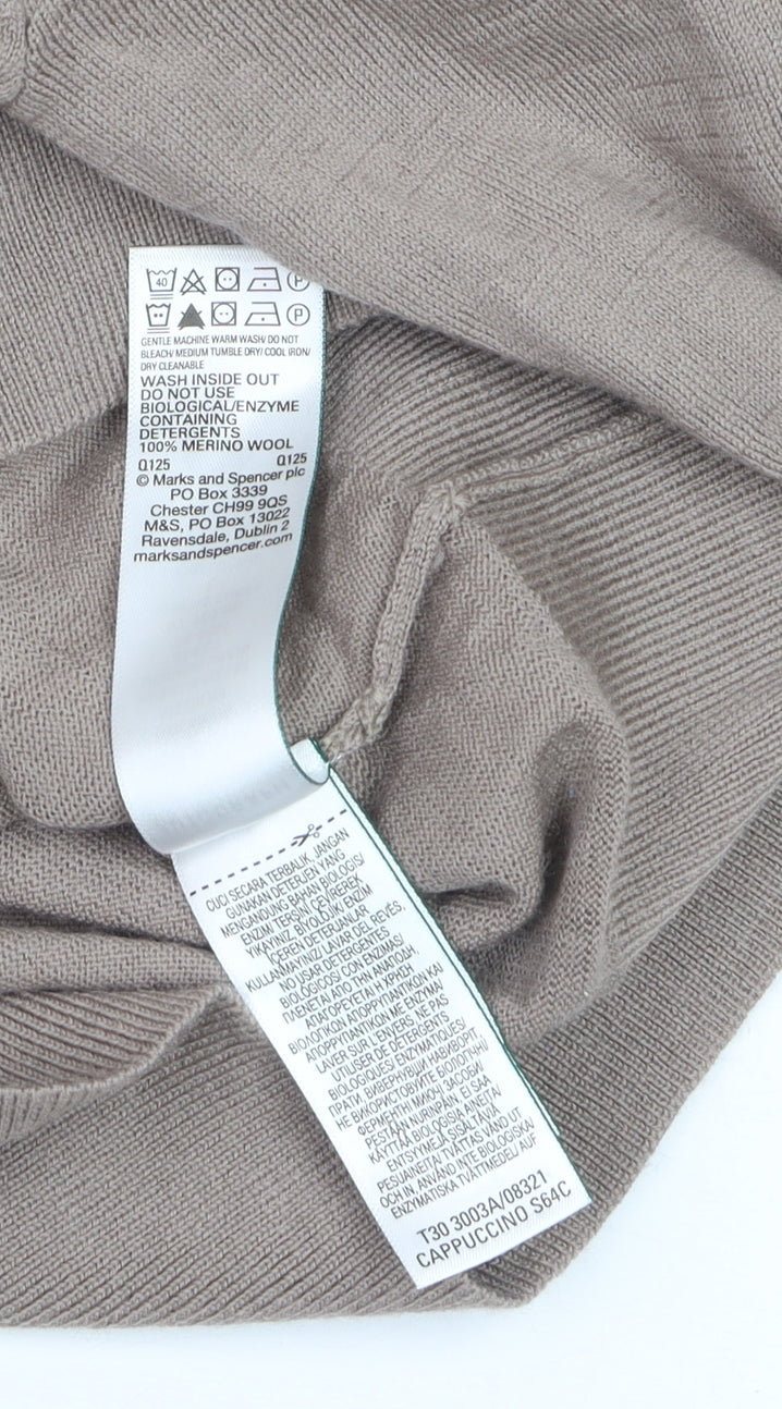 Marks and Spencer Men Beige Merino Wool Collared Henley Jumper M