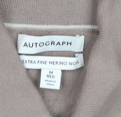 Marks and Spencer Men Beige Merino Wool Collared Henley Jumper M