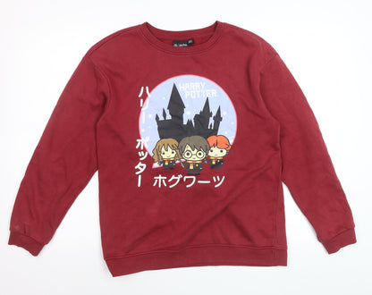 Harry Potter Boys Red Pullover Sweatshirt 13-14 Years Fleece Graphic Top