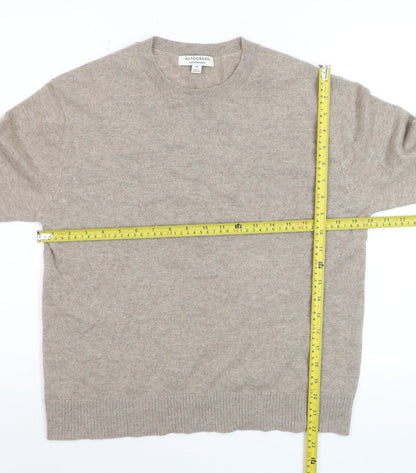 Marks and Spencer Women Beige 14 Pure Cashmere Crew Neck Jumper