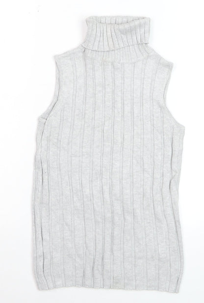 River Island Women’s Grey Roll Neck Sleeveless Rib Knit Jumper Vest Size 8