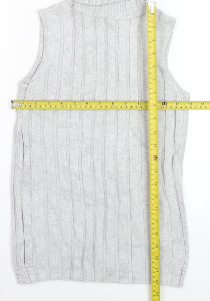 River Island Women’s Grey Roll Neck Sleeveless Rib Knit Jumper Vest Size 8