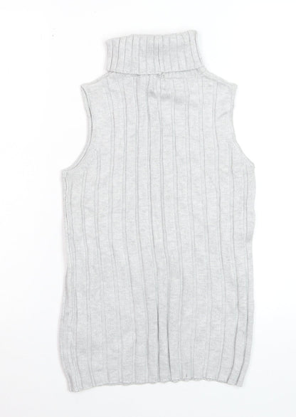 River Island Women’s Grey Roll Neck Sleeveless Rib Knit Jumper Vest Size 8