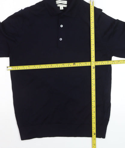 Marks and Spencer Men’s Blue Merino Wool Collared Henley Jumper M