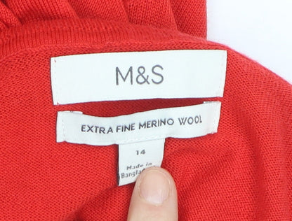 Marks and Spencer Women Red Roll Neck Merino Wool Jumper Size 14