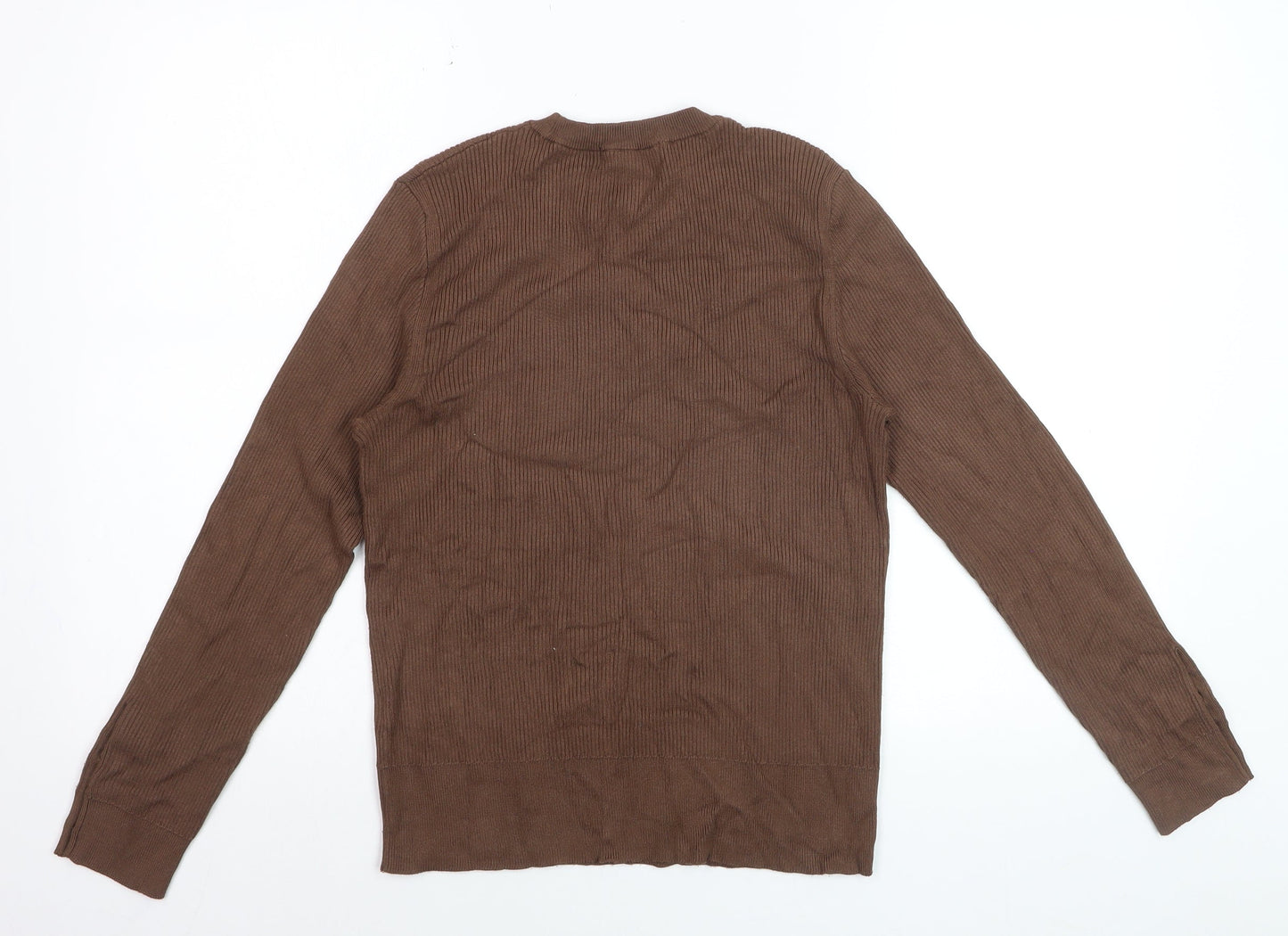 Marks and Spencer Women Brown Size 14 Ribbed Crew Neck Jumper