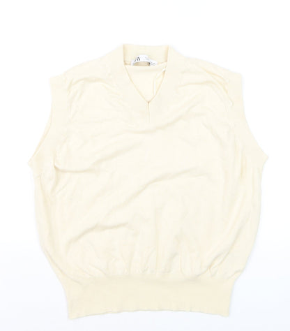 Zara Women's Ivory Knit Sleeveless V-Neck Vest Jumper Size M