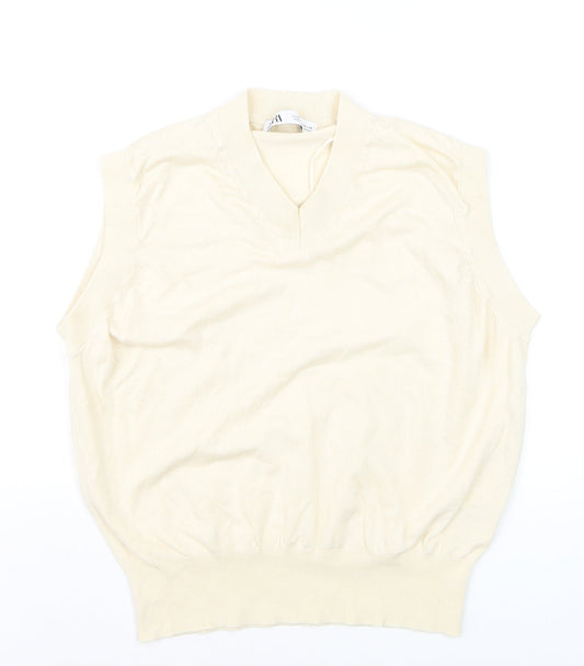 Zara Women's Ivory Knit Sleeveless V-Neck Vest Jumper Size M