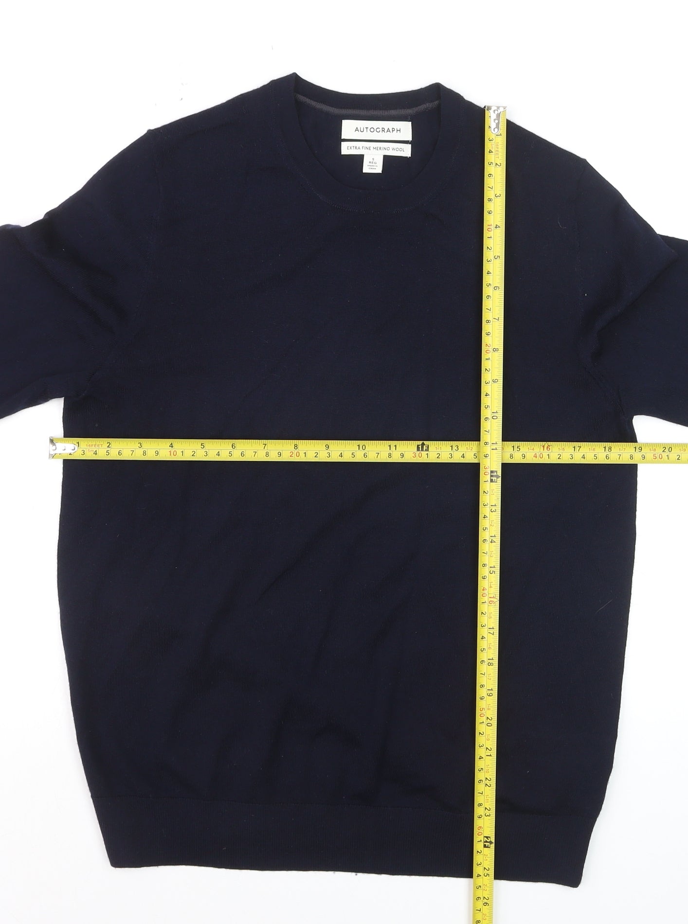 Marks and Spencer Mens Blue Merino Wool Crew Neck Jumper S