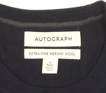 Marks and Spencer Mens Blue Merino Wool Crew Neck Jumper S