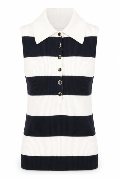 Marks and Spencer Womens Black Stripe Sleeveless Henley Jumper Size 10