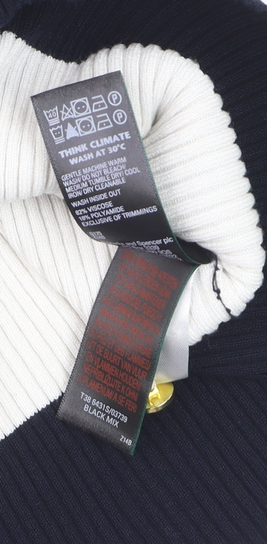 Marks and Spencer Womens Black Stripe Sleeveless Henley Jumper Size 10