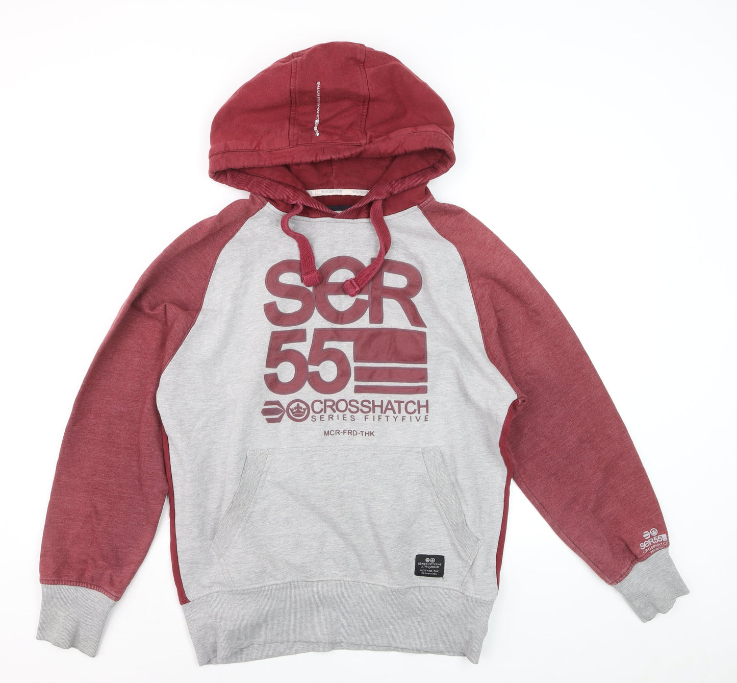 Crosshatch Men's Red Grey Pullover Hoodie Size M Logo Graphic