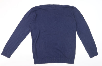 GANT Men Blue Cotton Crew Neck Pullover Jumper Size M
