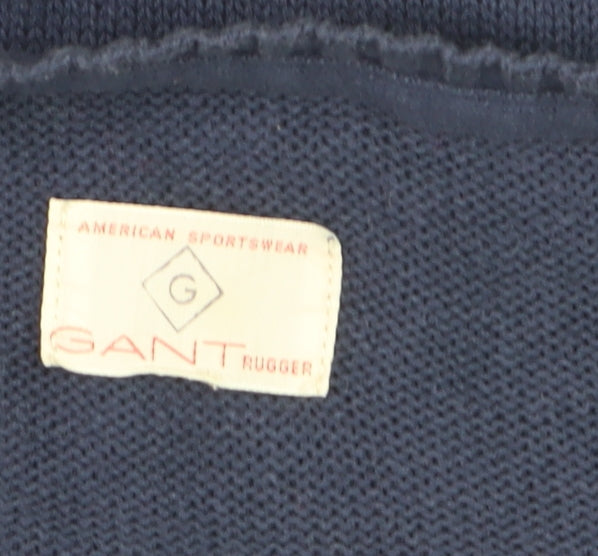 GANT Men Blue Cotton Crew Neck Pullover Jumper Size M